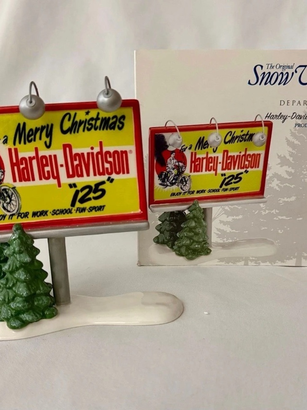 Snow Village Harley-Davidson billboard ornament Christmas